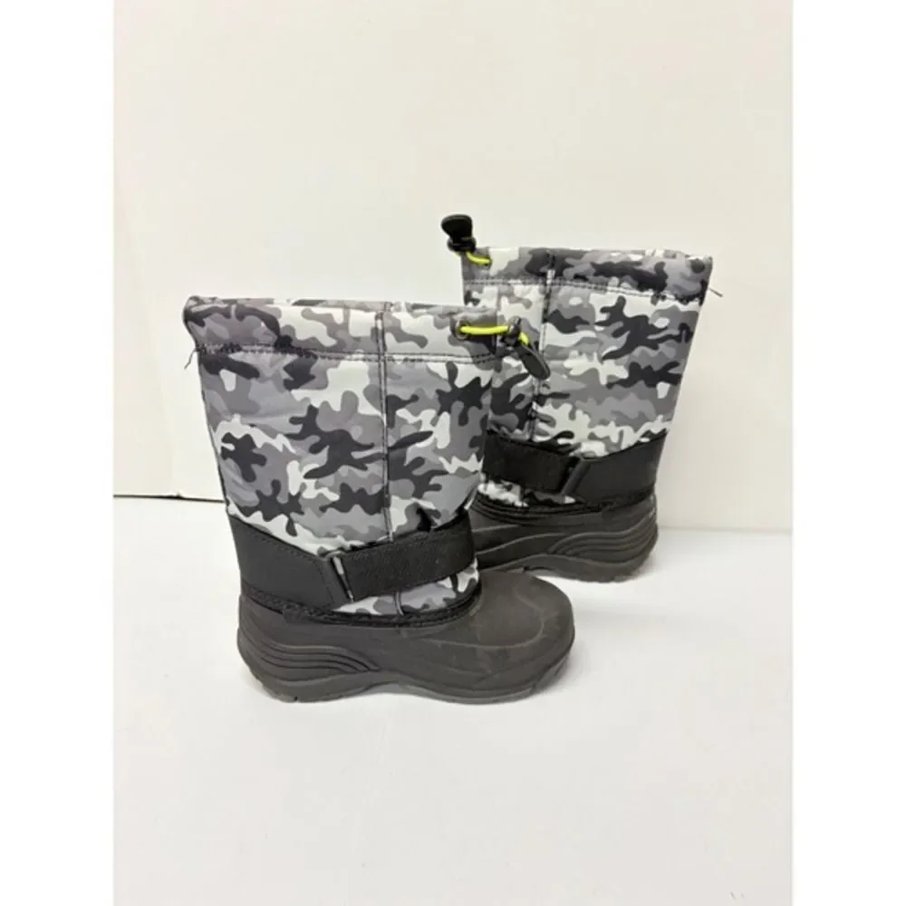 Kamik Snow Boots Kids Size 10 Gray Camo Waterproof Insulated Winter‎ Boots